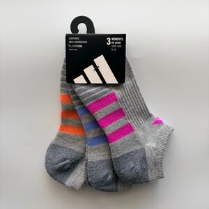 Adidas women’s no show socks 3 pairs size 5-10 gray pink blue orange